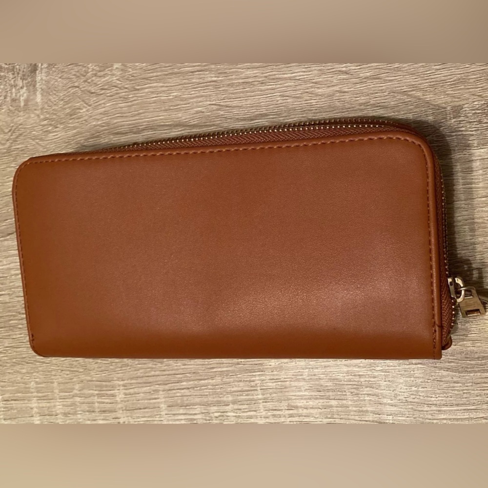 Women’s A New Day Wallet Double Zipper Copper Color Soft Leather Feel Preowned